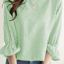 LUNE Camisa femenina de cuadros simples de cuello redondo para llevar a diario