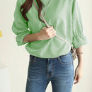 LUNE Camisa femenina de cuadros simples de cuello redondo para llevar a diario