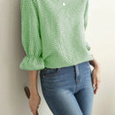 LUNE Camisa femenina de cuadros simples de cuello redondo para llevar a diario