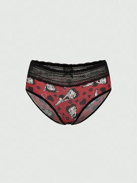 Betty Boop | ROMWE Conjunto de Brasier push up y Tangas, con patron de tiras de foso y encaje, sin cables y con correas ajustables para mujeres