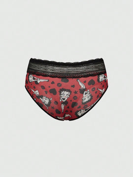 Betty Boop | ROMWE Conjunto de Brasier push up y Tangas, con patron de tiras de foso y encaje, sin cables y con correas ajustables para mujeres