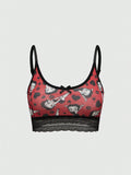Betty Boop | ROMWE Conjunto de Brasier push up y Tangas, con patron de tiras de foso y encaje, sin cables y con correas ajustables para mujeres