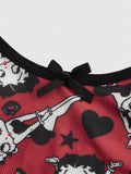 Betty Boop | ROMWE Conjunto de Brasier push up y Tangas, con patron de tiras de foso y encaje, sin cables y con correas ajustables para mujeres