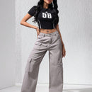 EZwear Jeans holgados de unicolor para mujeres con bolsillos anchos de moda