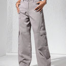 EZwear Jeans holgados de unicolor para mujeres con bolsillos anchos de moda