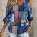 LUNE Blusa informal con hombros descubiertos para mujer con estampado aleatorio para vacaciones de verano