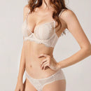 Conjunto de sujetador y braguita de cristal transparente para mujer con ribete de encaje y punto anti-luz