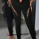 ICON Pantalones largos de moda para mujeres Y2k con diseno de cruz hueca en la cintura para adelgazar en color solido y cintura baja