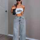EZwear Jeans para mujer de talle bajo con cierre de cremallera y color liso