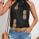 VCAY Blusa sin mangas de verano para mujer con estampado de vidrio plisado