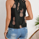 VCAY Blusa sin mangas de verano para mujer con estampado de vidrio plisado