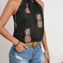 VCAY Blusa sin mangas de verano para mujer con estampado de vidrio plisado