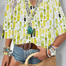 EMERY ROSE Camisa de mujer con cuello en V impresionado y mangas 3/4 para primavera/verano