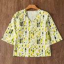 EMERY ROSE Camisa de mujer con cuello en V impresionado y mangas 3/4 para primavera/verano