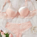 Set de sujetador de encaje con cable y panties con detalles de lazo, 1 pieza/set