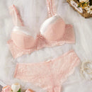 Set de sujetador de encaje con cable y panties con detalles de lazo, 1 pieza/set