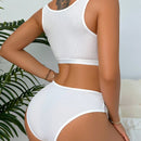 Conjunto de 2 piezas de ropa interior comoda para mujer con malla contrastante lisa