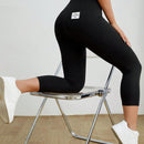 PETITE Mallas negras informales y elasticas para mujeres con detalles de etiqueta en la parte trasera