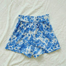 WYWH Shorts de flores para mujer para vacaciones con corbata en la cintura, corte holgado y estilo casual
