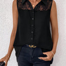 Clasi Blusa informal de verano sin mangas de gasa con parche de encaje en unicolor