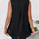 Clasi Blusa informal de verano sin mangas de gasa con parche de encaje en unicolor
