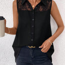 Clasi Blusa informal de verano sin mangas de gasa con parche de encaje en unicolor