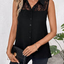 Clasi Blusa informal de verano sin mangas de gasa con parche de encaje en unicolor
