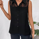 Clasi Blusa informal de verano sin mangas de gasa con parche de encaje en unicolor