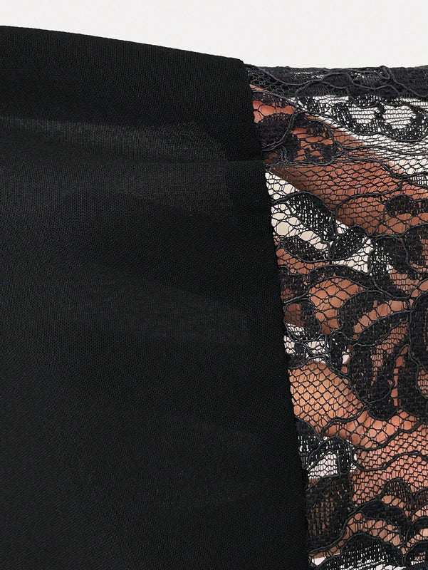 Clasi Blusa informal de verano sin mangas de gasa con parche de encaje en unicolor