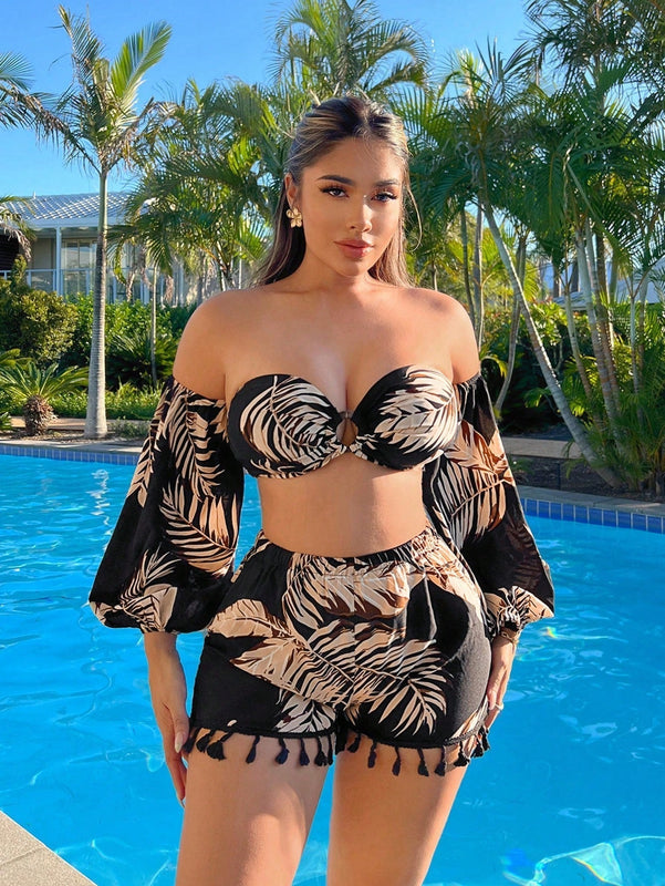 SXY Shorts rectos con borlas y flecos de estilo BOHO para mujer con estampado floral para vacaciones de verano en la playa