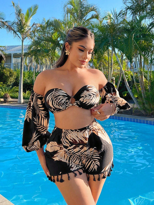 SXY Shorts rectos con borlas y flecos de estilo BOHO para mujer con estampado floral para vacaciones de verano en la playa