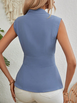 LUNE Camisa sin mangas elegante con cruzado en el frente de unicolor para verano