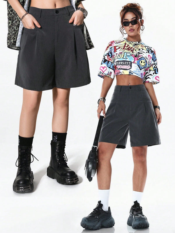 Coolane Shorts de traje con diseno plisado de moda para mujeres, adecuados para atuendos de primavera y verano con estilo callejero