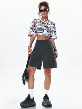 Coolane Shorts de traje con diseno plisado de moda para mujeres, adecuados para atuendos de primavera y verano con estilo callejero