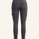 EZwear Pantalones De Carga Ajustados De Punto Gris Para Mujer Con Bolsillos