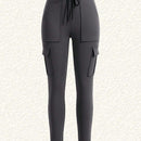 EZwear Pantalones De Carga Ajustados De Punto Gris Para Mujer Con Bolsillos