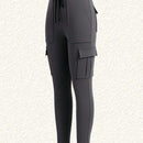 EZwear Pantalones De Carga Ajustados De Punto Gris Para Mujer Con Bolsillos
