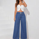 Essnce Jeans holgados de pierna ancha para mujer con boton a presion y diseno de bolsillos en la cintura