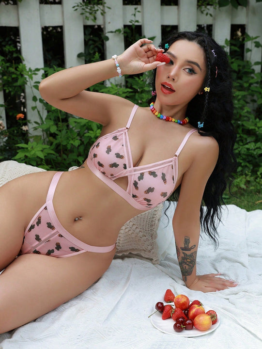 Eraneu Conjunto De Sujetador Y Tanga De Malla Transparente Sin Aro De Acero