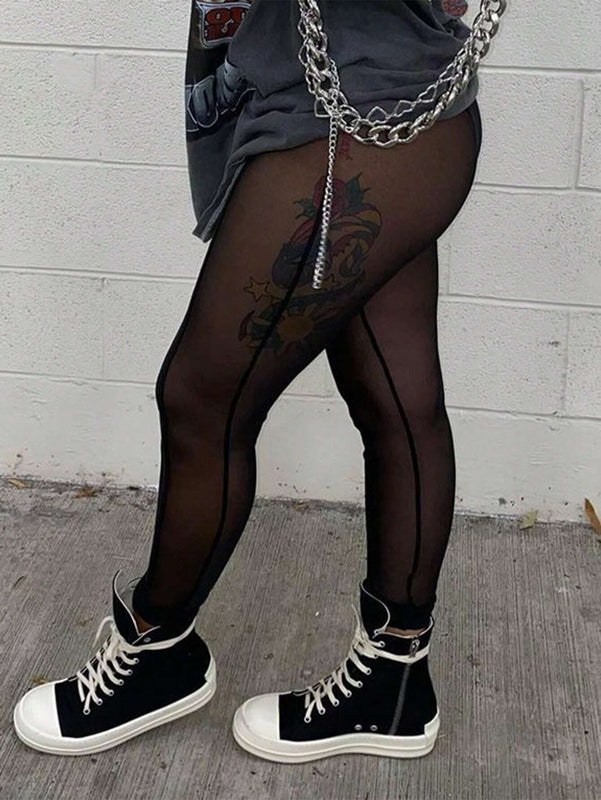 Pantalones largos de moda y sexys con malla y empalme (incluyendo pantalones cortos) para mujeres en Europa y America