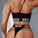 Conjunto de sujetador y bragas elasticos para mujer con correa para el hombro, simple y elegante