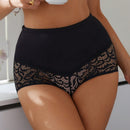 Panties de cintura alta para mujer, de unicolor con parche de encaje
