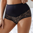 Panties de cintura alta para mujer, de unicolor con parche de encaje