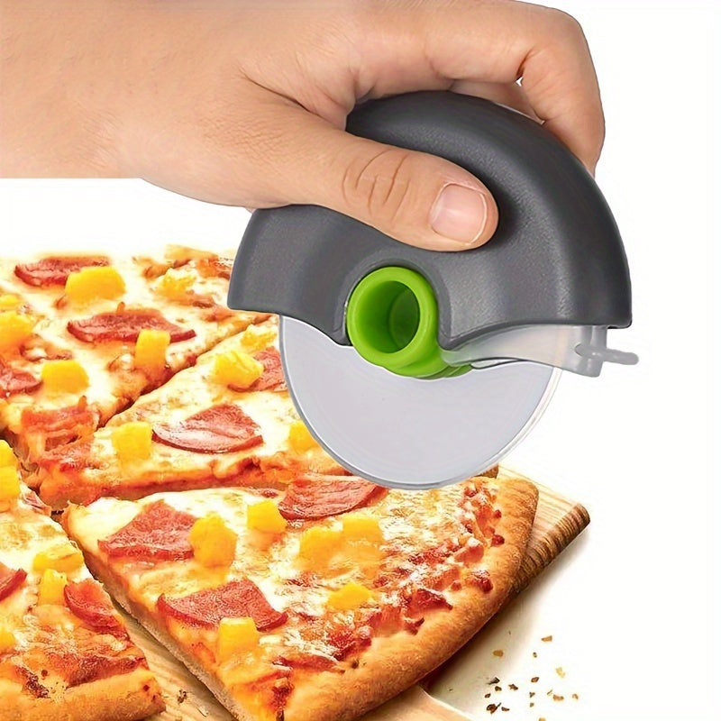 Cortador de pizza redondo de acero inoxidable - Herramienta de cocina sin carga para pastel, pan, horneado de pasteles, rodillo de ruleta para el hogar, camping, accesorio para barbacoa, esencial de verano, esencial de vacaciones de haya