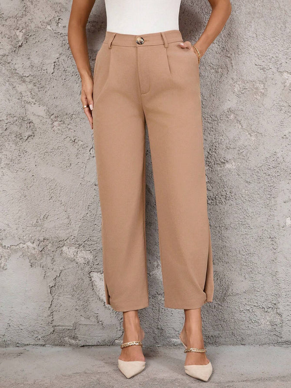 Clasi Pantalones ajustados de unicolor ajustables para mujeres, perfectos para uso diario informal