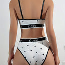 Juego de sujetador para mujeres con estampado de letras y corazones, bikini de tela comoda y agradable para la piel, con panty triangular