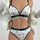 Juego de sujetador para mujeres con estampado de letras y corazones, bikini de tela comoda y agradable para la piel, con panty triangular