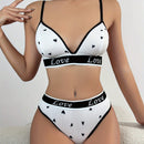 Juego de sujetador para mujeres con estampado de letras y corazones, bikini de tela comoda y agradable para la piel, con panty triangular