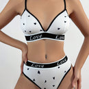 Juego de sujetador para mujeres con estampado de letras y corazones, bikini de tela comoda y agradable para la piel, con panty triangular