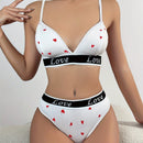 Conjunto de lenceria con estampado de corazon, comodo conjunto de sujetador y braga para verano